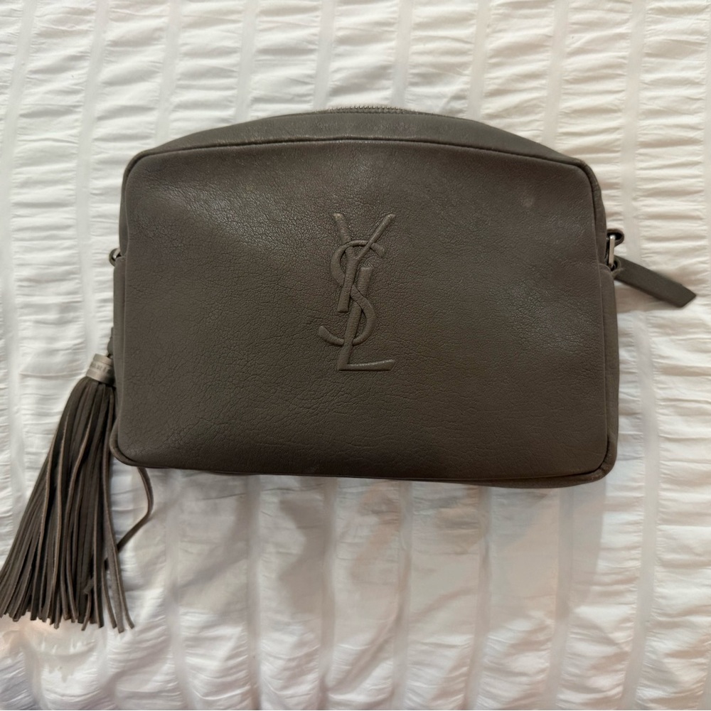 Yves Saint Laurent Men's Charcoal Leather Toiletry Bag